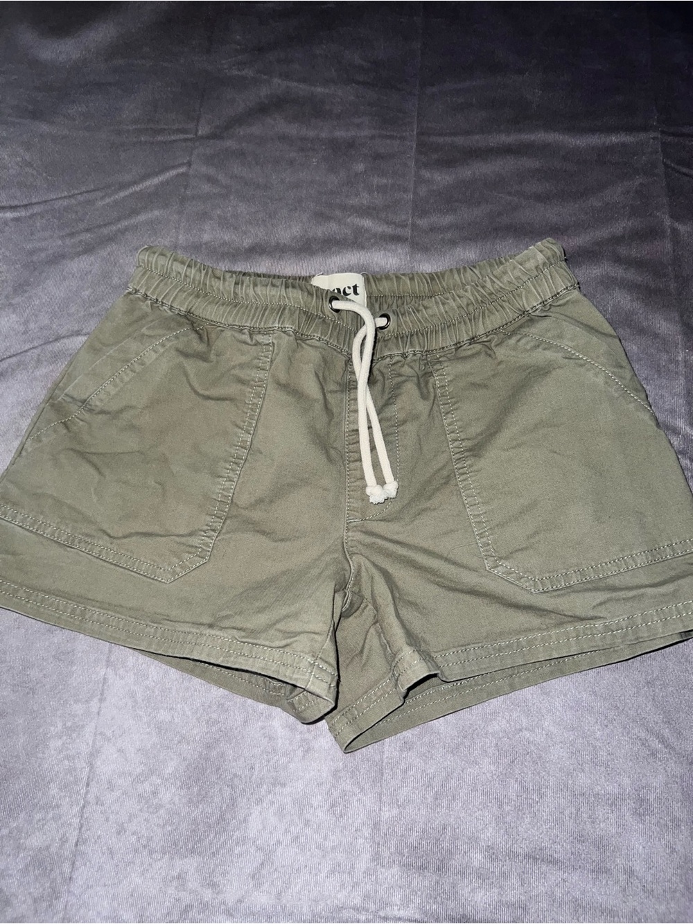 Pact Olive Green Drawstring Utility Shorts Size XS & Pockets